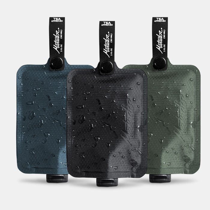 FlatPak Toiletry Bottle 3-Pack Charcoal/Slate Blue/Sage