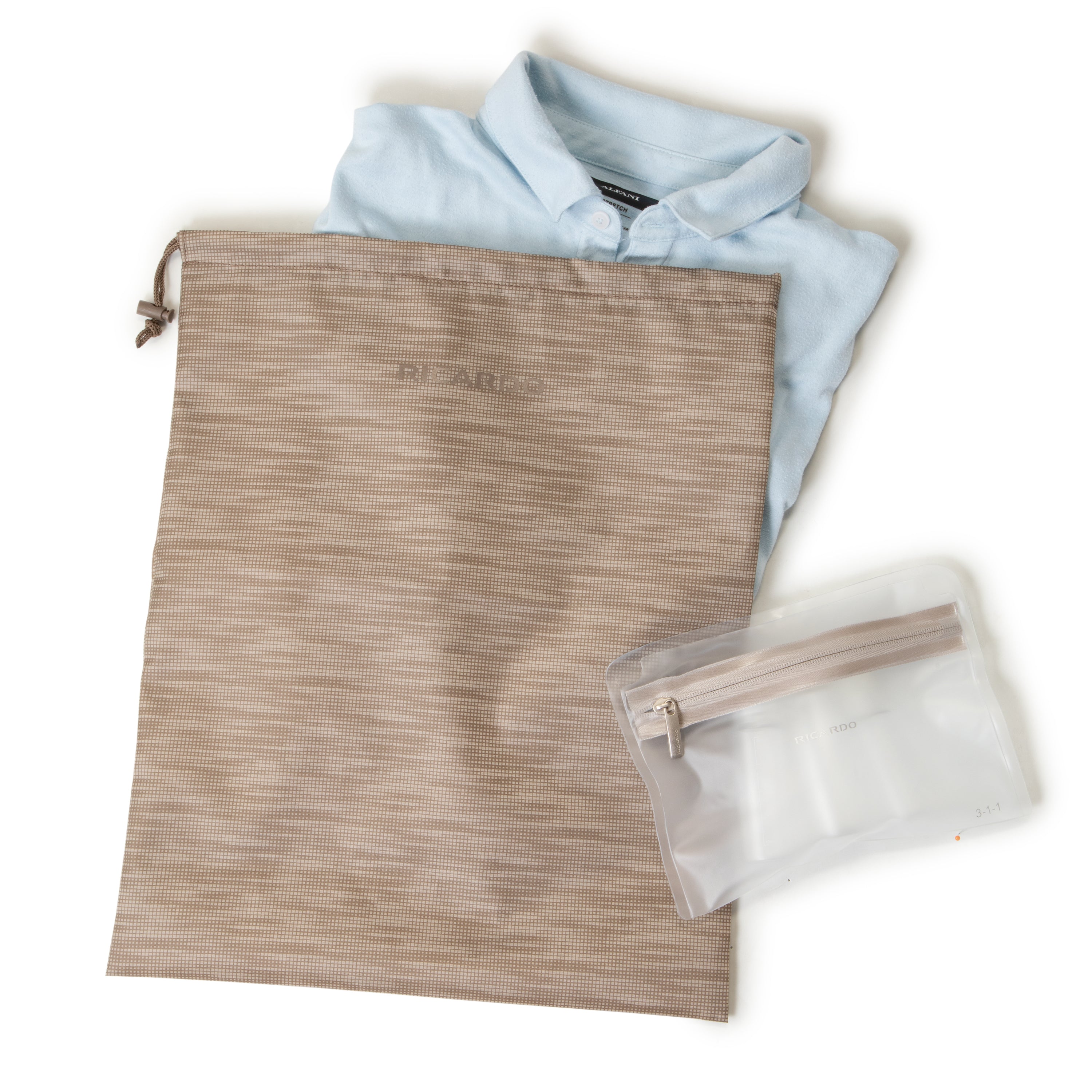 Includes travel pouches