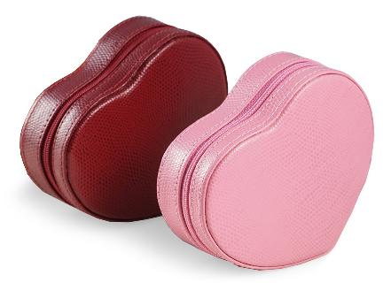 Lizard Leather Heart Shaped Jewelry Box with Mirror & Zippered Closure