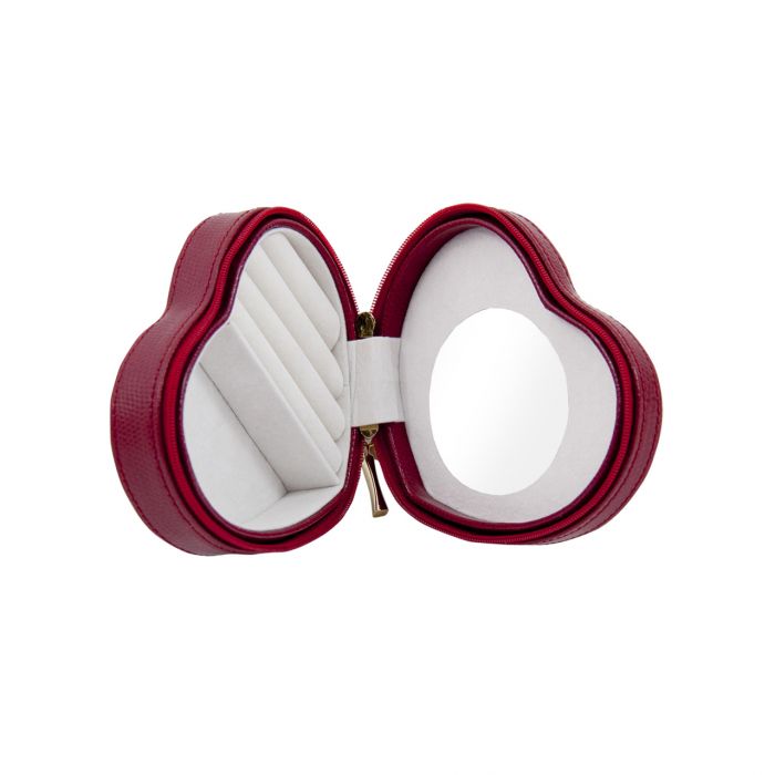 Lizard Leather Heart Shaped Jewelry Box with Mirror & Zippered Closure