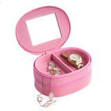 Lizard Leather Two Level Jewelry Case with Mirror & Zippered Closure